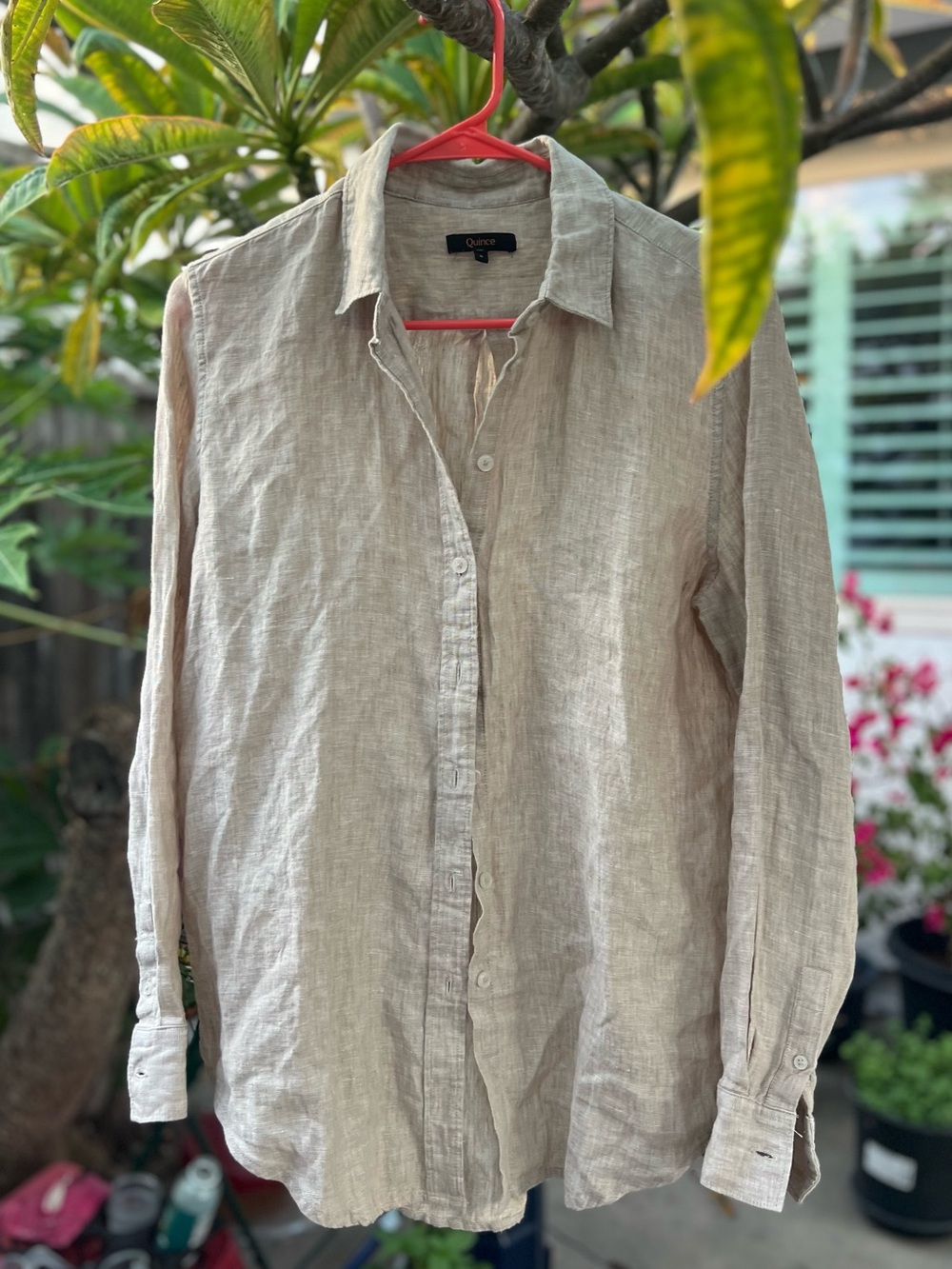 Quince Women’s Button-Down Linen Shirt in Natural Beige, Small
